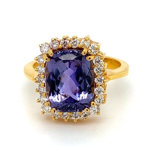 Certified Tanzanite 5.85ct Diamonds 22K Gold Ring